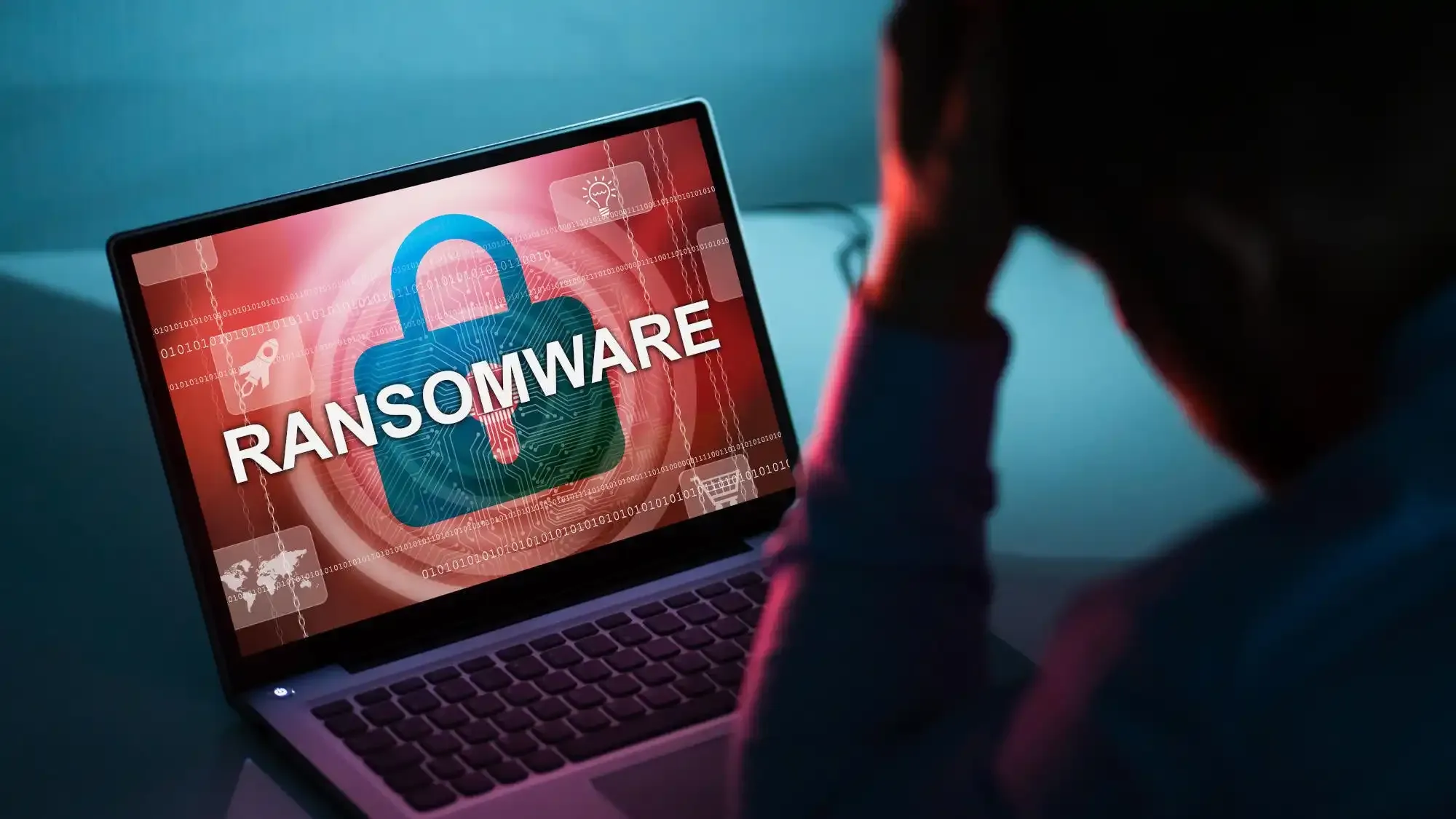 Ransomware attack alert on a computer screen representing recovery services in Massachusetts
