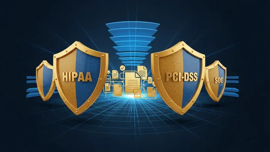 Compliance frameworks protecting sensitive business data with layered security
