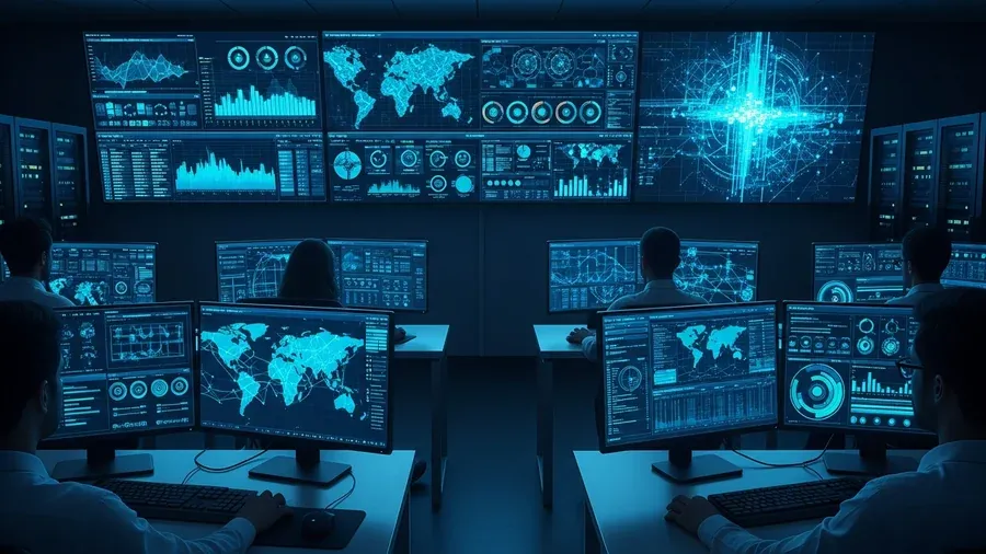 Security operations center monitoring cybersecurity threats in real-time