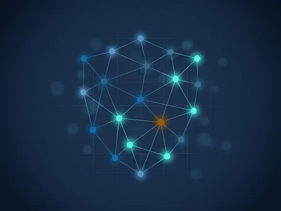 Abstract network of connected endpoints forming a security shield, representing RNITS managed cybersecurity and 24/7 monitoring