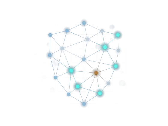 Abstract network of connected endpoints forming a security shield, representing RNITS managed cybersecurity and 24/7 monitoring