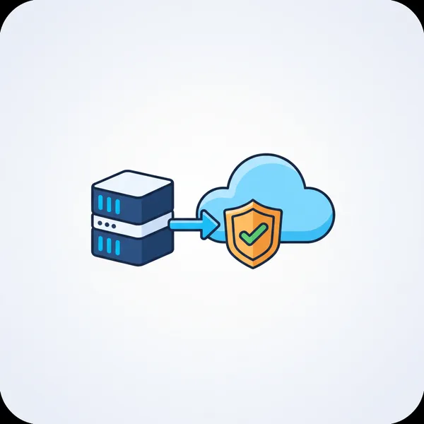 Illustration of on-premises servers connected to cloud services in a hybrid environment