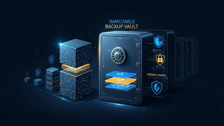 Immutable backup vault with air-gapped storage and encryption layers
