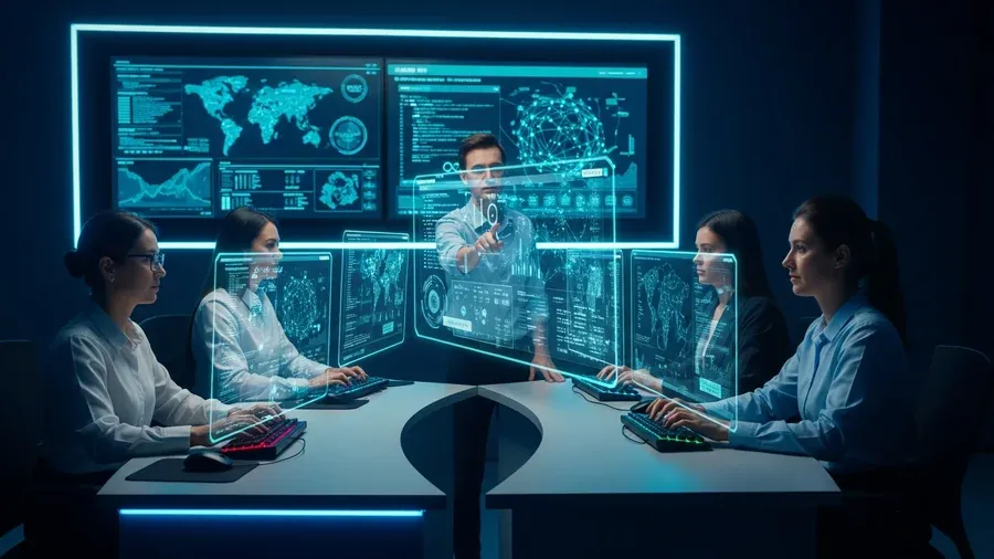 Cybersecurity incident response team analyzing threat data