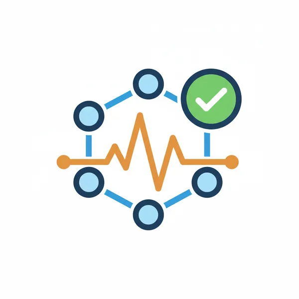 Illustration of a network topology with an uptime monitoring line and status check