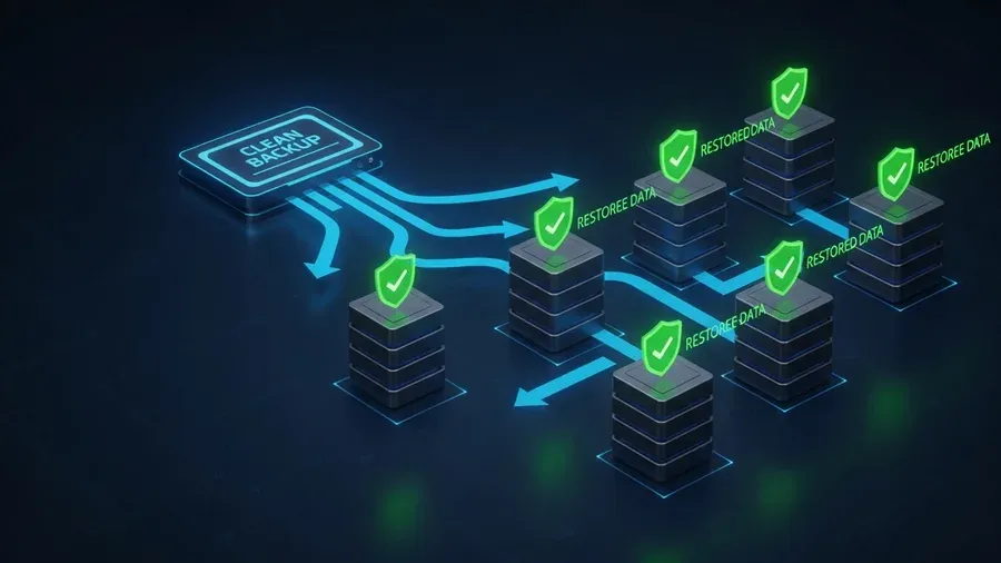 Ransomware attack recovery process restoring data from clean backups