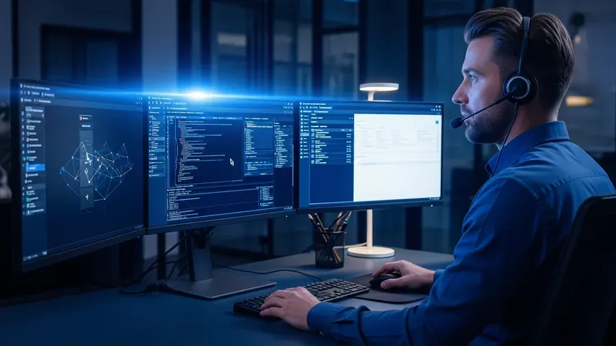 IT support specialist providing remote technical assistance to businesses