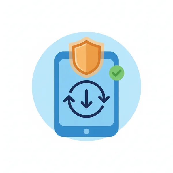 Illustration of a device receiving an update with a security shield clicking into place